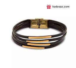 دستبند چرم و طلا 4 لاین