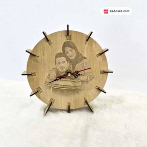 ساعت رومیزی دو لایه چوبی با حک عکس