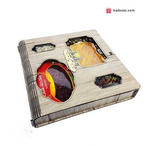 پکیج کادویی زعفران، هل و زرشک با جعبه چوبی