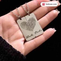 گردنبند کاپلی اثر انگشت قلبی با حک اسم دلخواه