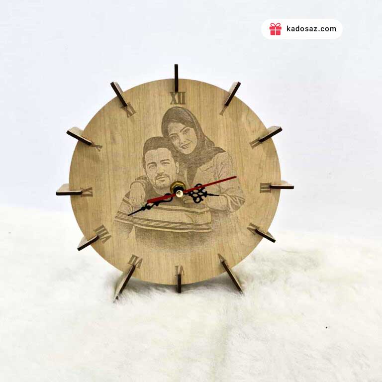 ساعت رومیزی دو لایه چوبی با حک عکس