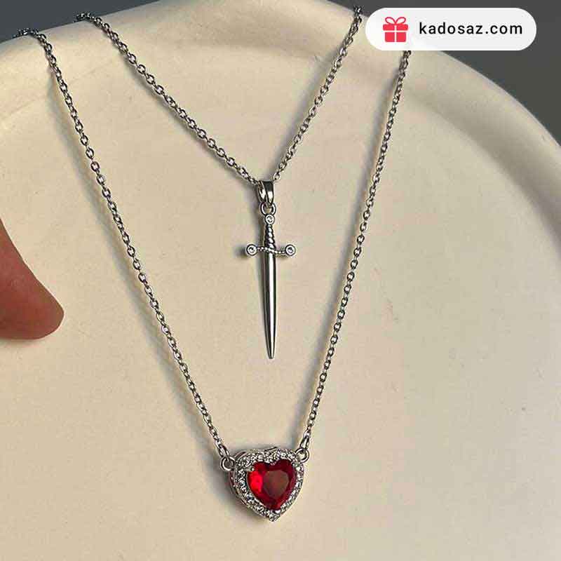 ست گردنبند دوستی طرح قلب و شمشیر