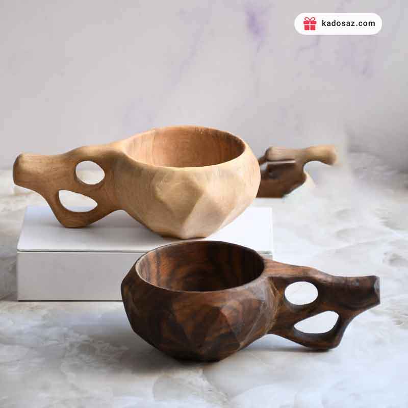 ماگ چوبی کوکسا مدل الماسی از جنس چوب گردو